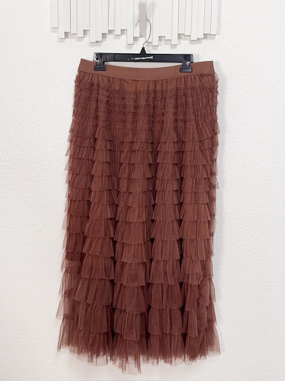 Miss Sparkling Mocha Brown Tiered Tulle Ruffle Midi Skirt